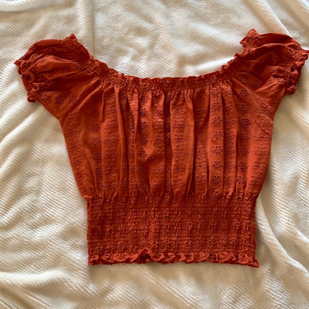 Orange Smocked Crop Top